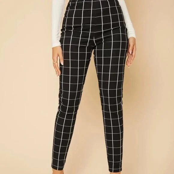 SHEIN Pants Jumpsuits High Waist Plaid Graphic Skinny Pants - Main Image